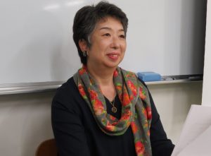 ［2022年度園芸フォーラム］講師の島田洋子さん（短園28）。園芸ボランティアの活動と聖書の植物についてお話くださいました。2022年10月15日