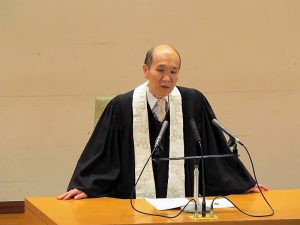 ［2022年度「はたちを祝う会」礼拝］お話をしてくださった広田先生。2023年1月9日